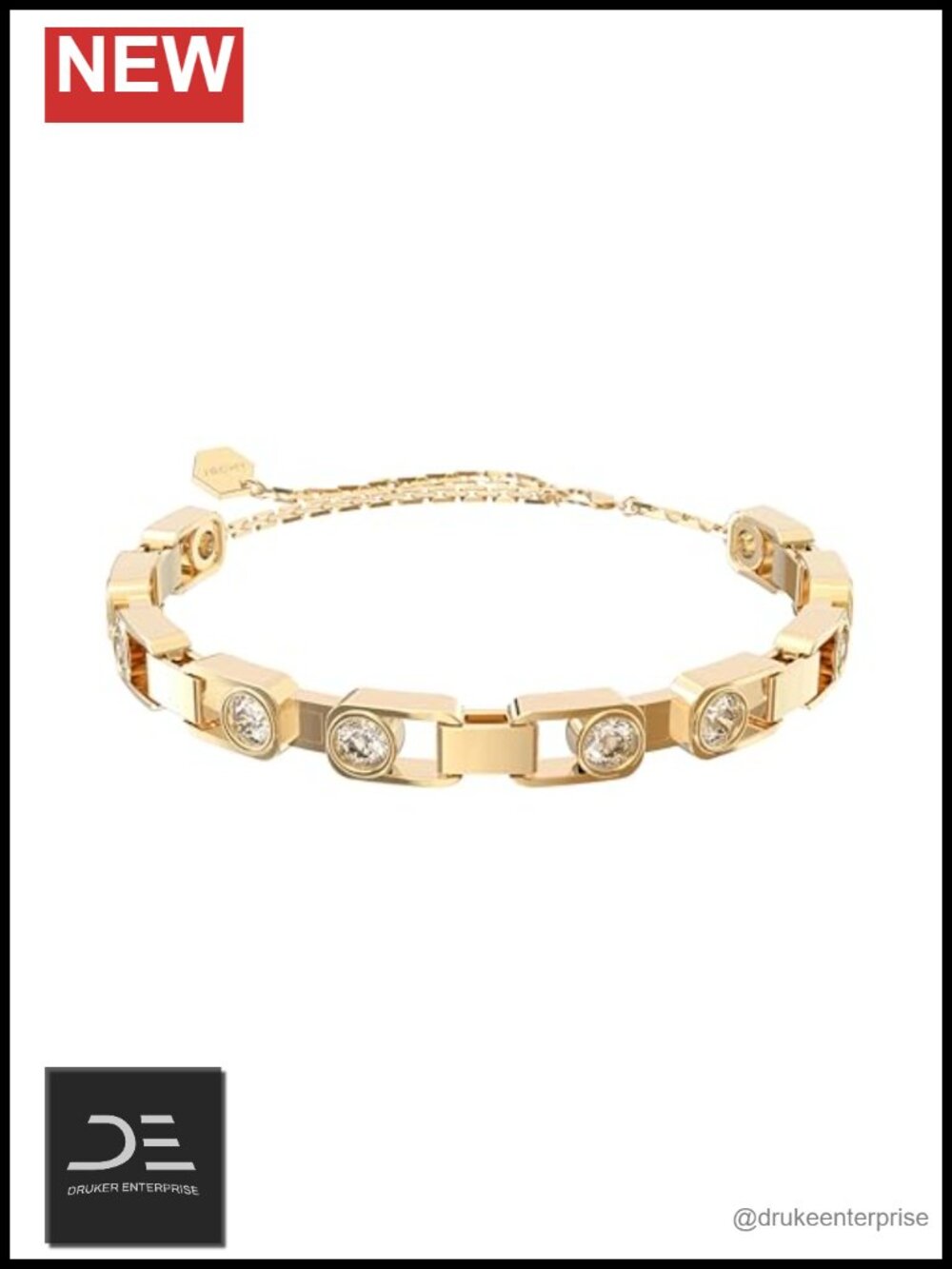 Gold Tone Geometric Link Bracelet Adjustable Hypoallergenic Women's Jewelry